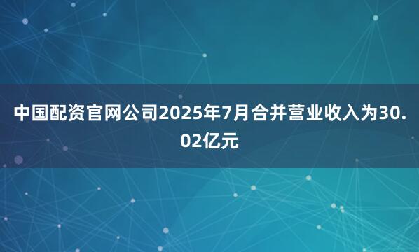 中国配资官网公司2025年7月合并营业收入为30.02亿元